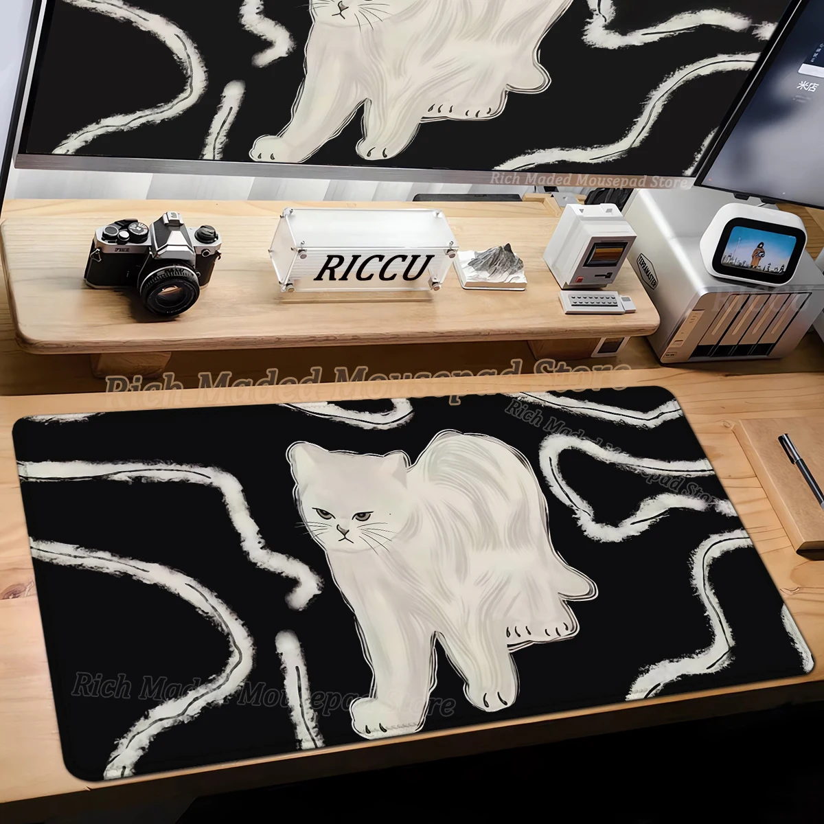 

Чернильный коврик для стола с котом, большой милый жидкий черный коврик для мыши, большой кавайный настольный коврик 40x90 см, резиновые коврики для клавиатуры, коврик для стола, удлиненный коврик для мыши