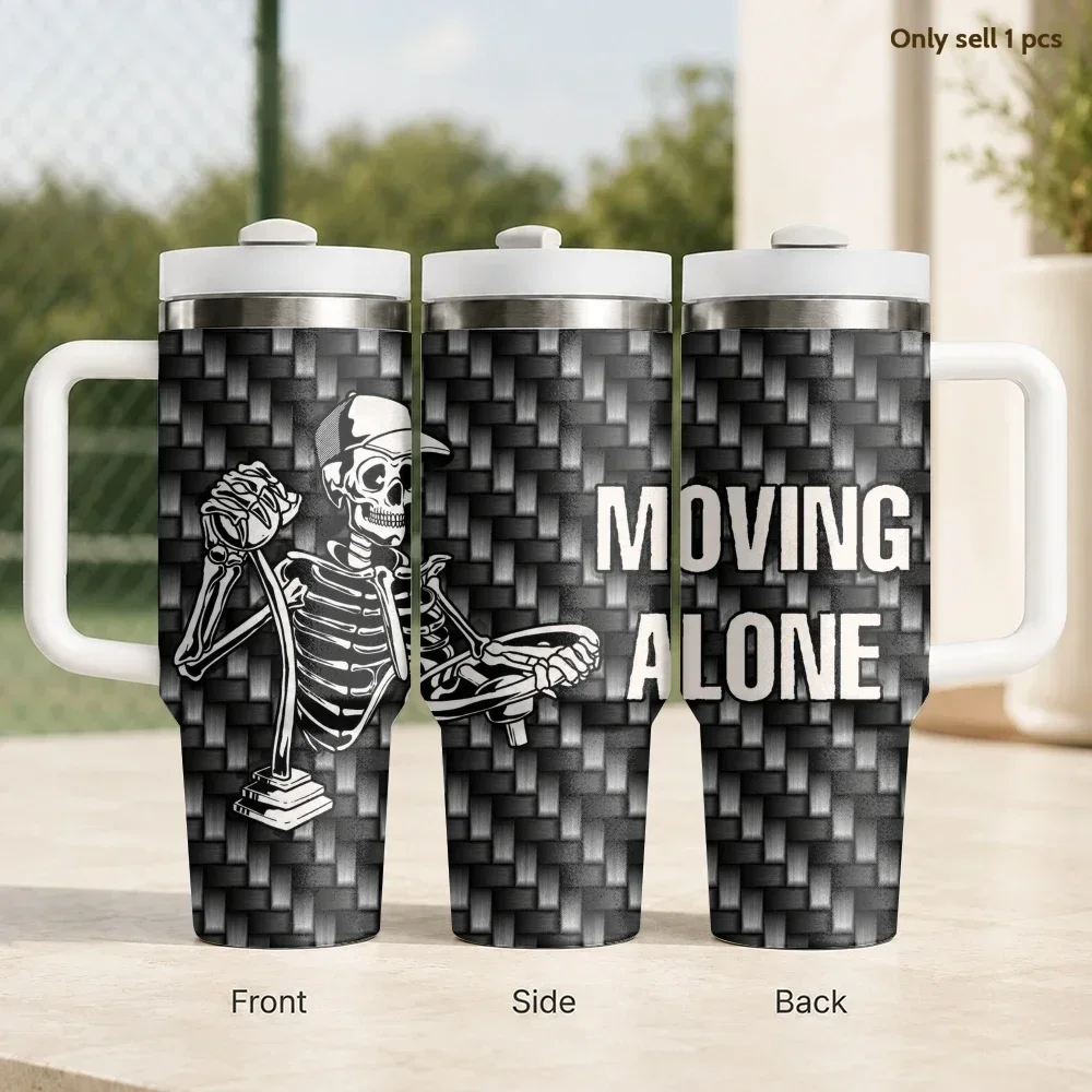 MOVING ALONE Skeleton Driver Vacuum Flasks 40oz Stainless Steel Insulated Tumbler With Handle & Straw Leakproof Travel Mug