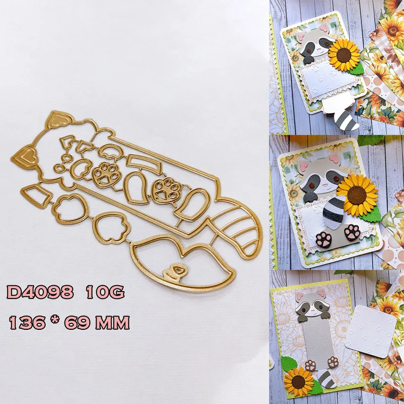 Raccoon Paw Heart Tag Metal Cutting Dies DIY Scrapbooking Paper Card Making Embossing Craft Template for Handmade Animal Album