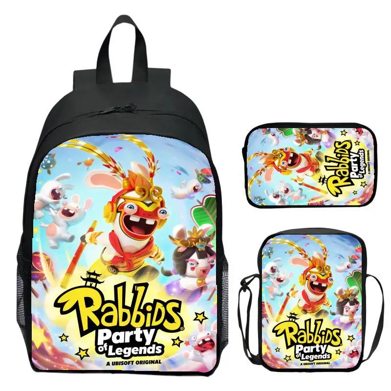 Crazy Rabbit Rabbids Party of Legends 3-piece set for children's backpacks, student backpacks, pencil cases