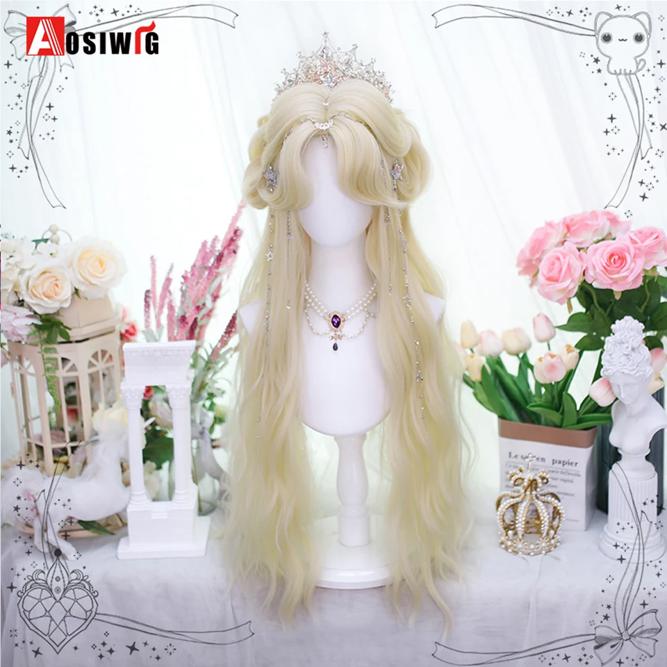 33Inch Synthetic Big wave long curly hair Milk Tea Green Lolita Wigs For Women Cosplay Wig With Bangs Halloween Daily Cosplay Us