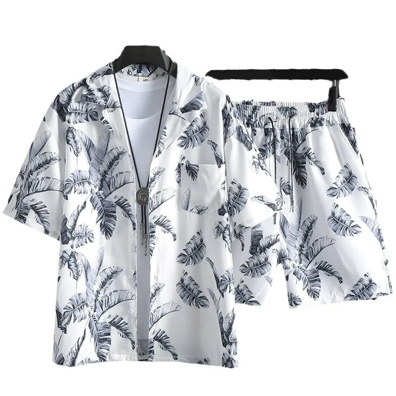 Cartoon Novelty flowers plants ethnic style 3D Print shirt +Shorts Short Sleeve Flip collar shirts half pants Two Piece Set