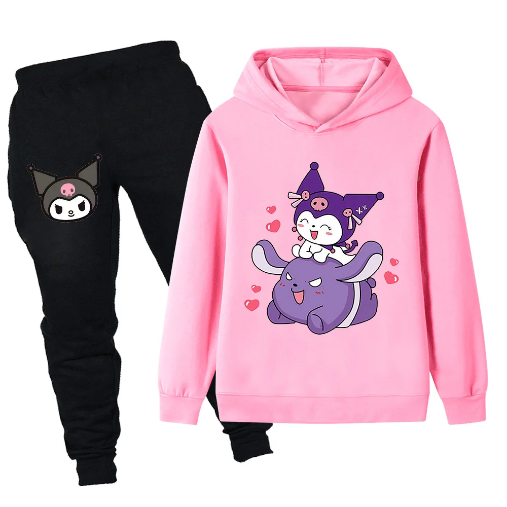 

Children's fall and winter sweatshirt + pants set girls Sanrio Kuromi cute fun print hoodie outdoor warm long-sleeved sports set