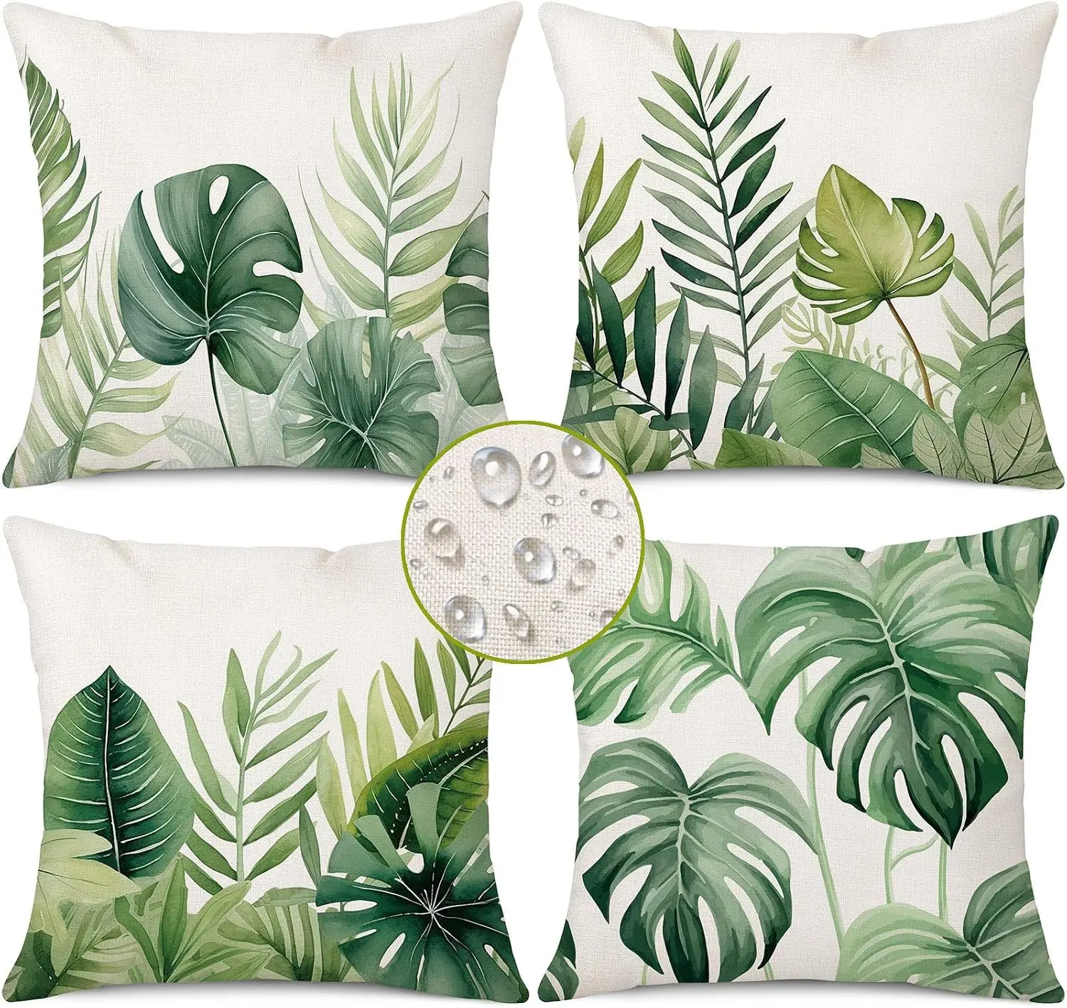 4-Piece Throw Pillow Covers Set Tropical Jungle Print Monstera Leaf Boho Polyester Cushion Covers for Home Decor Indoor Accent P