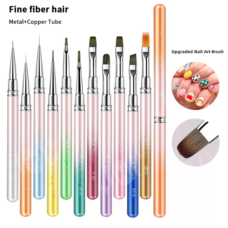 1 Pcs Gradient Metal Handle Nail Art Brush Triangular Drawing Painting Line Pen Liner French Manicure Tools