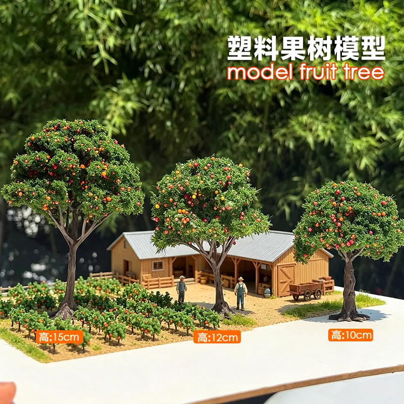 2pcs/Pack 10cm Miniature Fruit Tree Model Plastic Apple Orange Tree Micro-Landscape Farm Countryside Sand Table Diy Materials