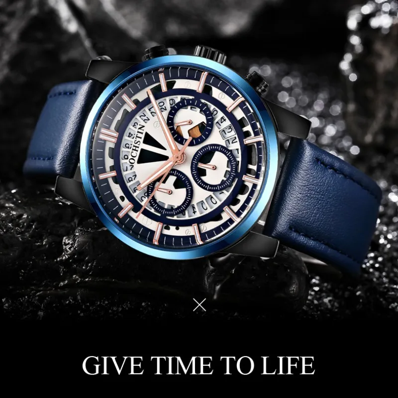 Hollow Pilot Series Calendar cronografo orologio da polso in pelle luminoso Sport impermeabile orologio da uomo d'affari moda