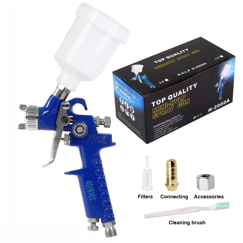 1.0mm 노즐 HVLP 미니 공압 스프레이 건 125ml 자동차 도색 수리용 중력식 에어 스프레이 페인트 건 H-2000A