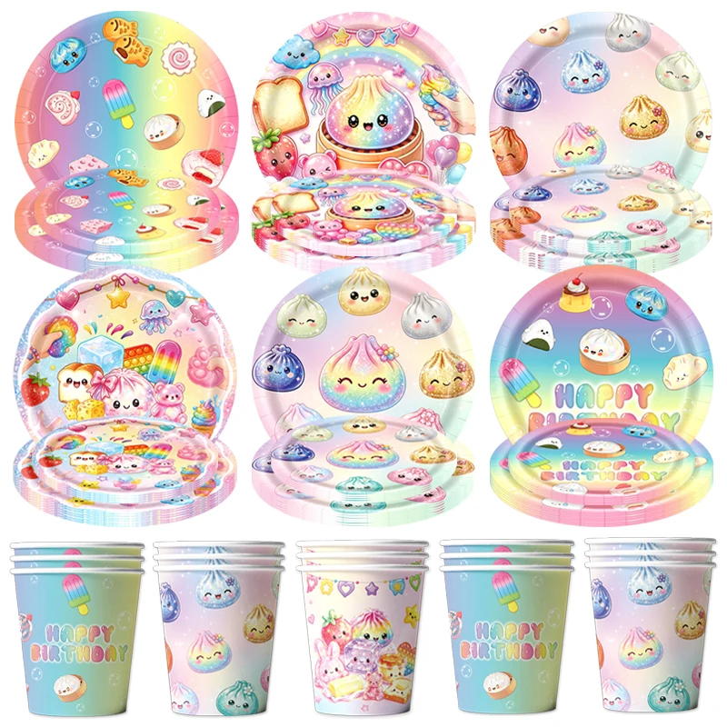 Dampfnudel- & Squishy-Teigtaschen-Themenparty: Teller, Becher, Ballon, Tischdecke, Geburtstagsdekoration, Stressabbau-Partygeschenke