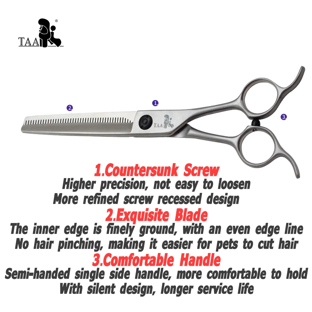 TAA Professional Grooming Scissors Pet Serrated Scissors for Dog & Cat Alloy Steel Shears Pets Shears Groomer Tools Hair Clipper