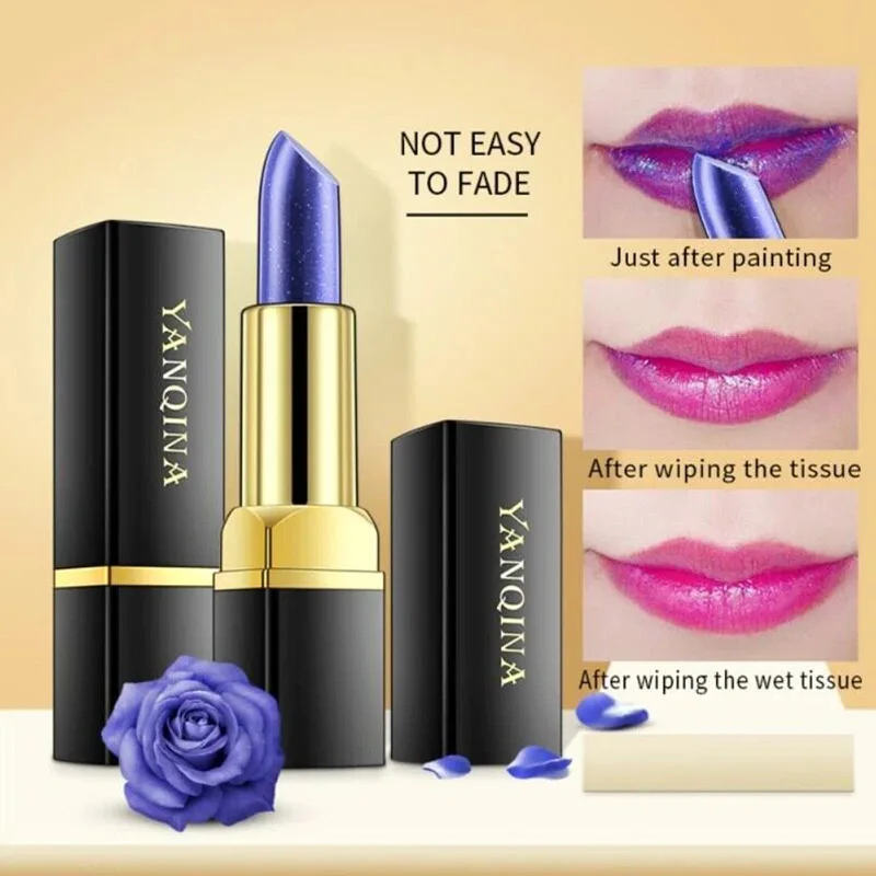 

1pc Blue Rose Color Changing Lip Balm Waterproof Moisturizing Long Lasting Temperature Change Color Lipstick Balm Lips Makeup