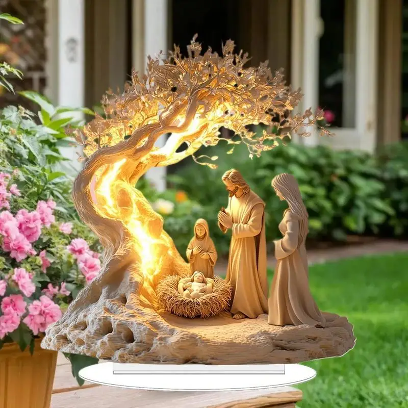 مشهد المهد على الطاولة في ديكور عيد الميلاد المسطح من الأكريليك يمثل ميلاد يسوع #5