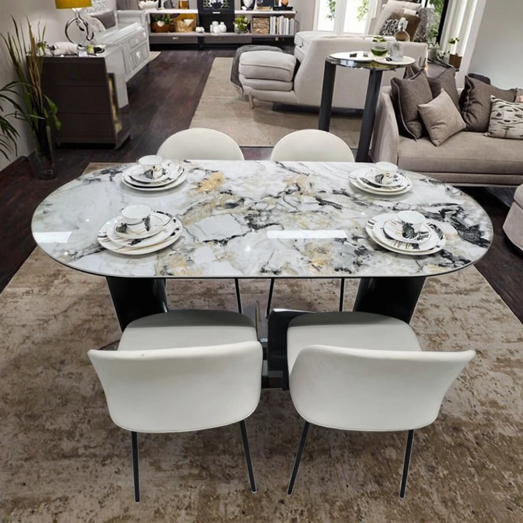 

Modern New Marble Dining Table Comfortable Solid Chairs for Farmhouse Kitchen Living Room Outdoor Restaurant Factory Produced