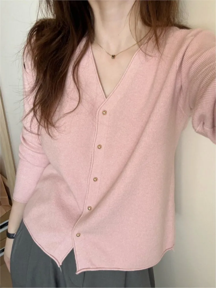 

Knitted Cardigan Women's V-neck Thin Sweater Loose Top Trendy All-match Temperament Simple Style Casual Clothes Pulls Femmes