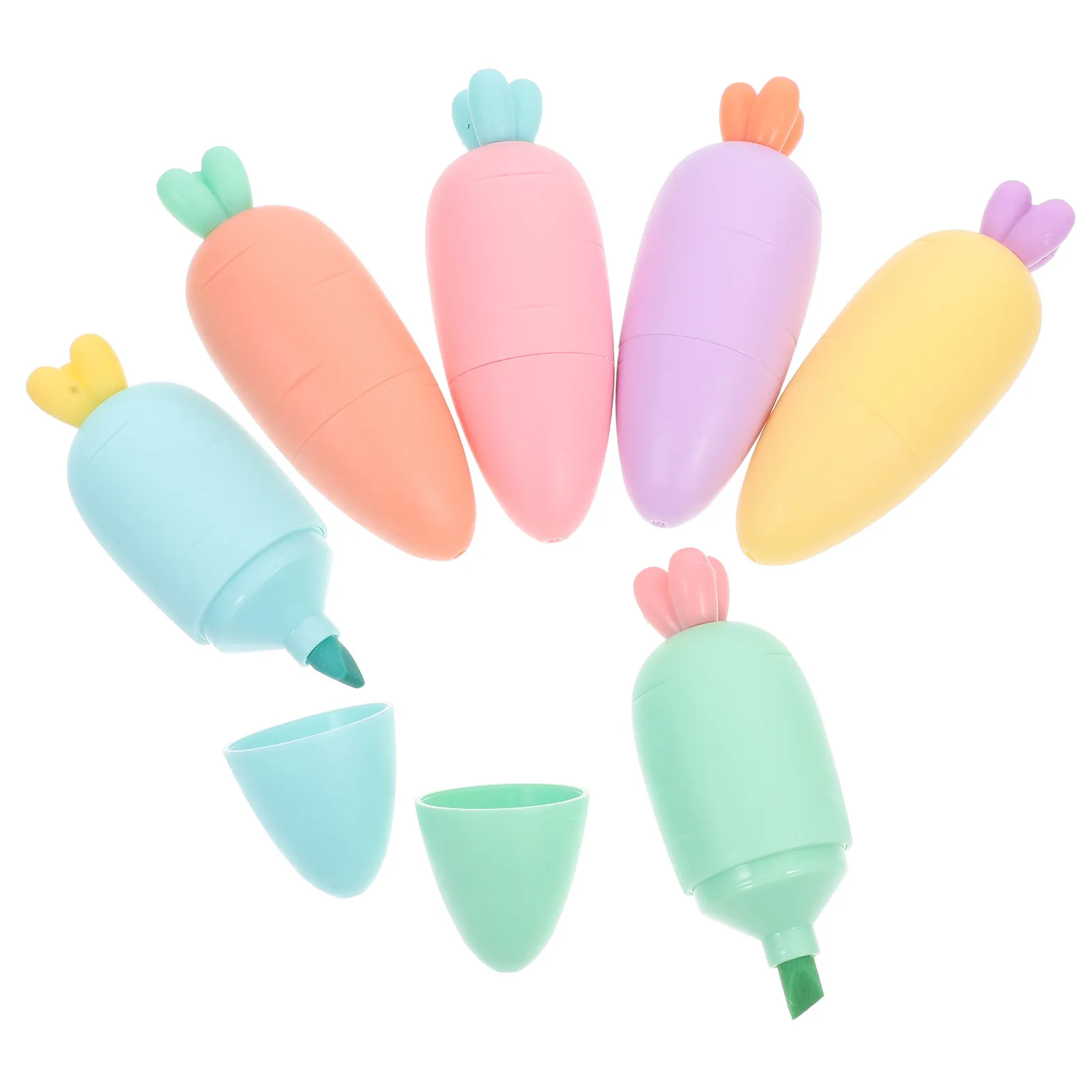 

6Pcs Carrot Shape Fluorescent Highlighters Mini Highlighter Kids Pastel Colors Quick Drying Multi Color Highlighter Markers