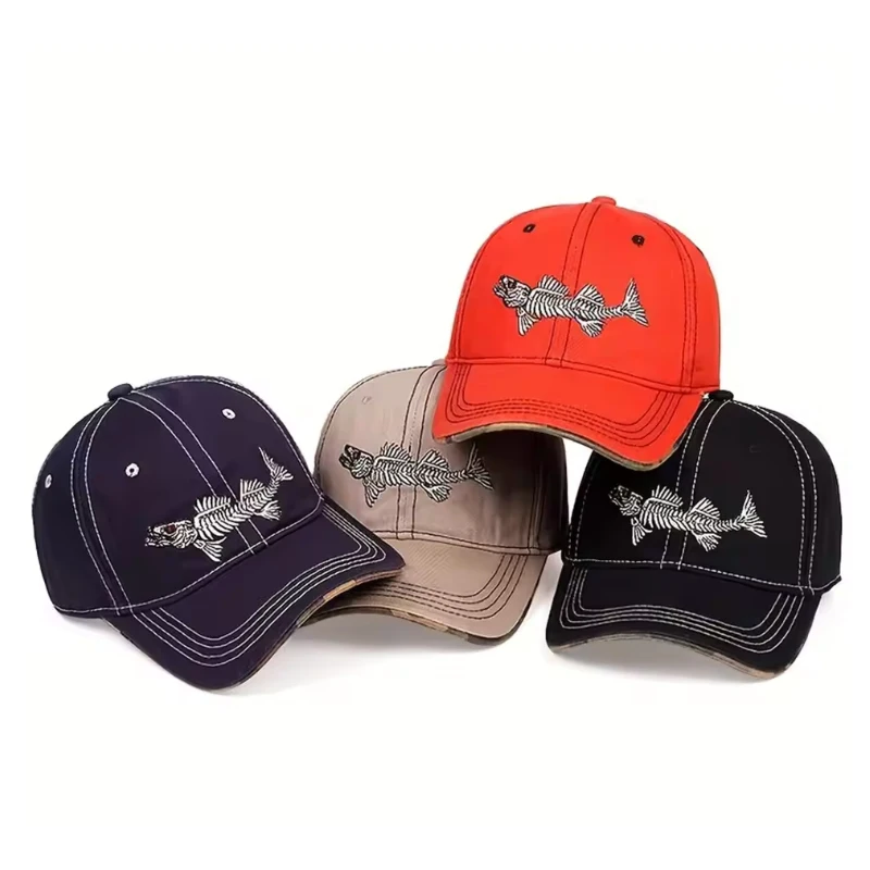 Unisex Baseball Cap Fish Bone Embroidery Spring  summer Outdoor Casual Hats men women