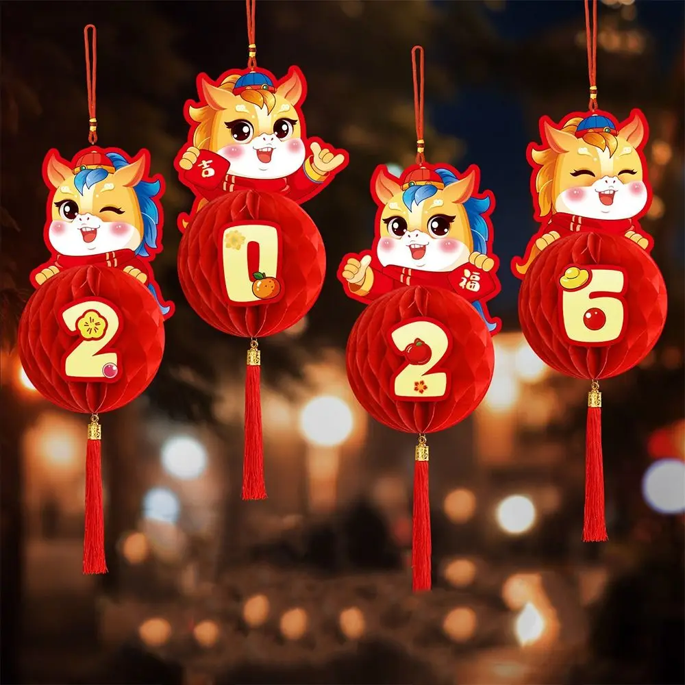 

Chinese Style 2026 New Year Red Paper Lantern Blessing Traditional Honeycomb Ball Lantern Festive Cartoon