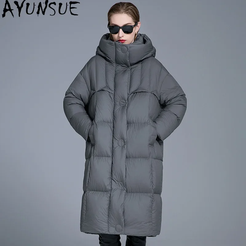 AYUNSUE White Duck Down Puffer Jacket Women Fashion Plus Size Down Coats Winter Long Coat Womans Clothing 2024 Пуховик Женский