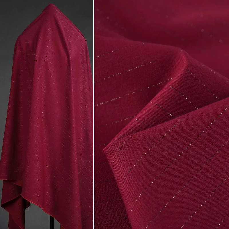 Tela de Traje Borgoña de Lurex Pesado con Rayas Negras, Estructurada, Resistente a las Arrugas, Premium para Chaquetas, Faldas y Costura DIY