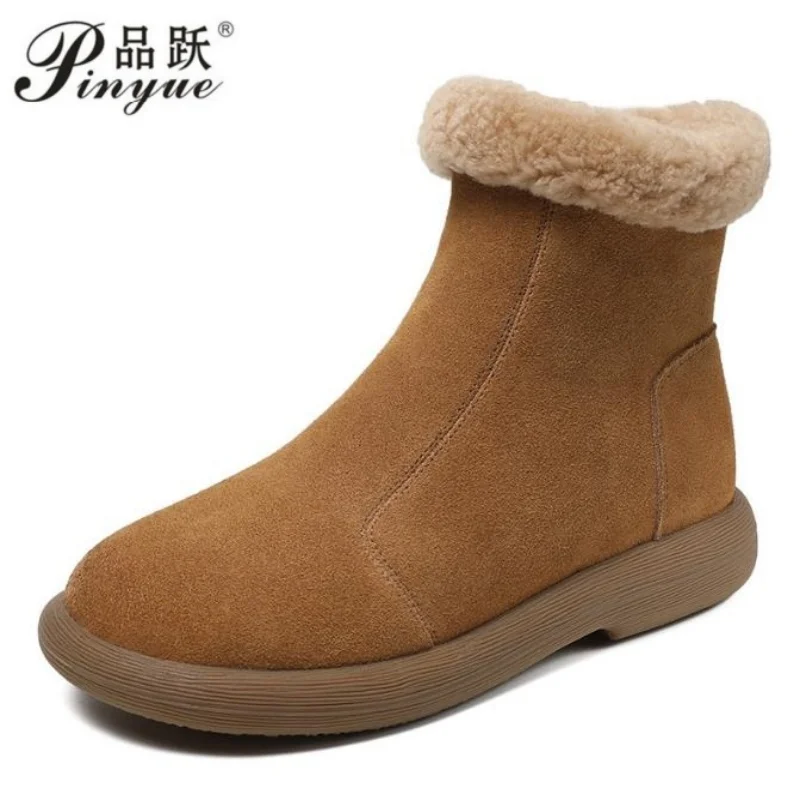

Women Handmade Genuine leather short boots,Winter Women's warm Round toe Side Zipper Casual Short Ankle Boots 35-40