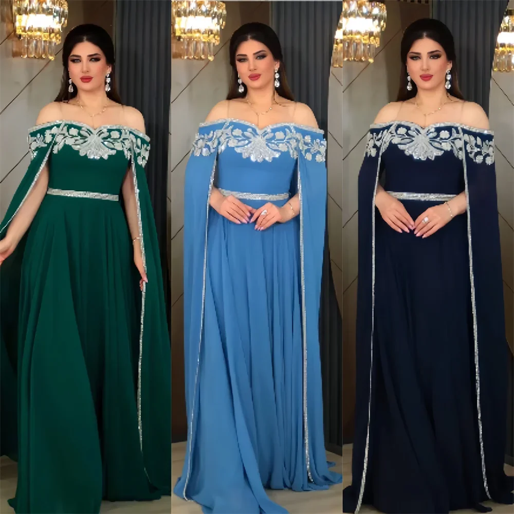 

Prom Gown Evening Dearin Spaghetti Strap A-line Floor Length Skirts Draped Sequin Applique Bespoke Occasion Dresses Saudi Arabia