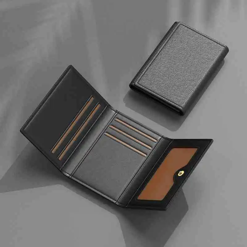 Fashion Leather Men Card Wallets Large Capacity Solid Color Male Purse Multi-card Multifunctional Photo Holder Women