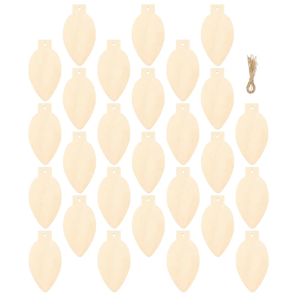 

1Set Wooden Hanging Ornaments Light Bulb Shaped Wood Slices Natural DIY Blank Crafts for Christmas Tree Decor Home Wall Window