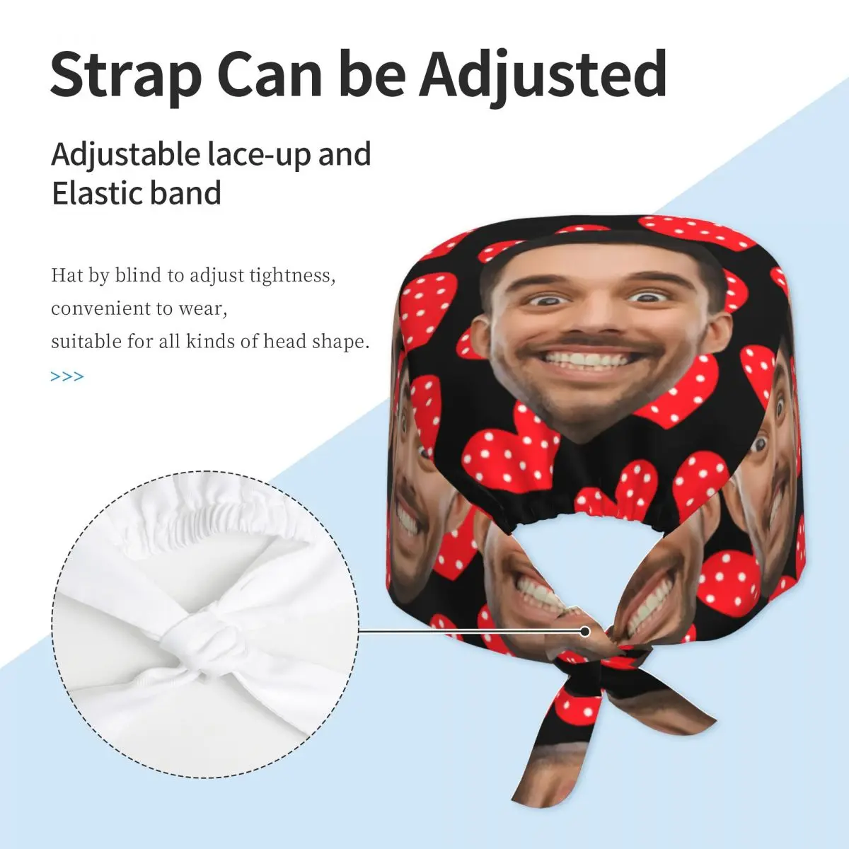 Berretto da lavoro per la pulizia del viso con testa maschile personalizzato, unisex, per il marito, anniversario, berretto chirurgico, cappello da infermiera, cappello da infermiera
