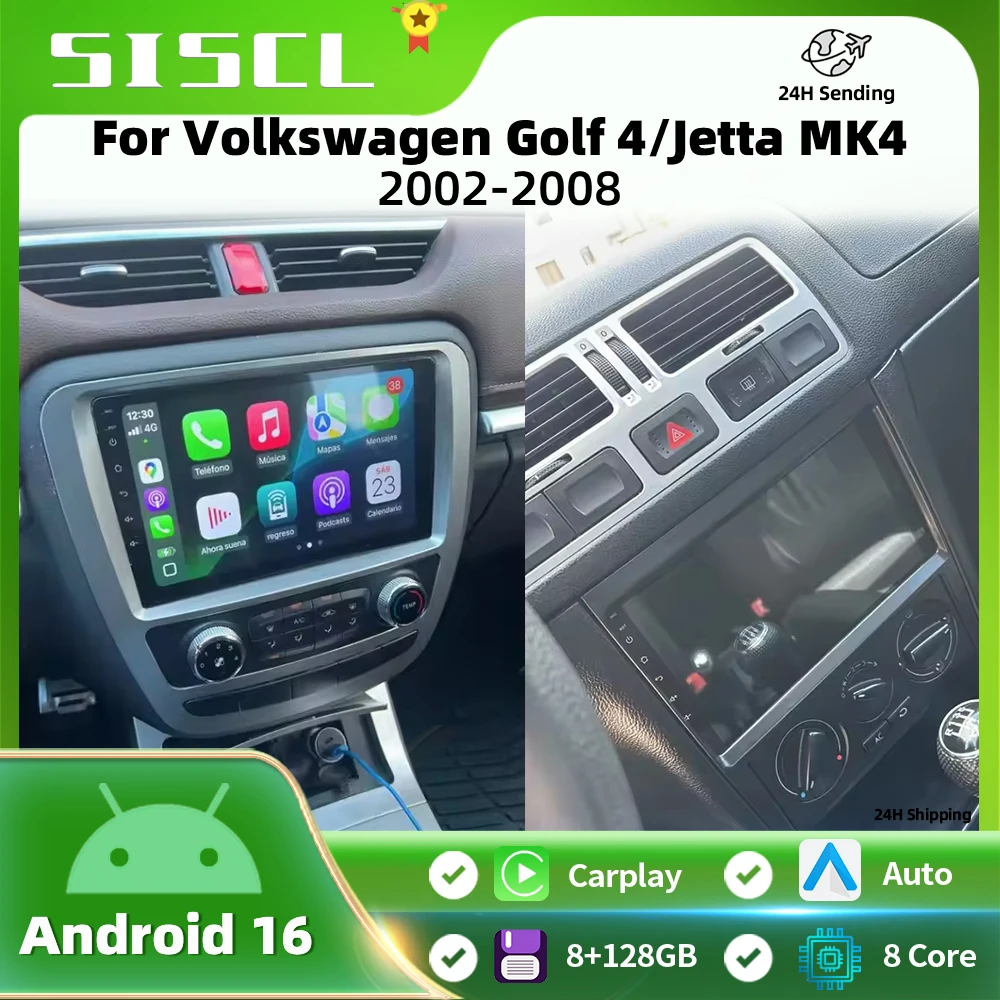 

Car Radio Android 16 For Volkswagen VW Golf 4 Carplay For 2002-2008 Jetta MK4 Classics LHD Qualcomm Multimedia Player GPS Auto
