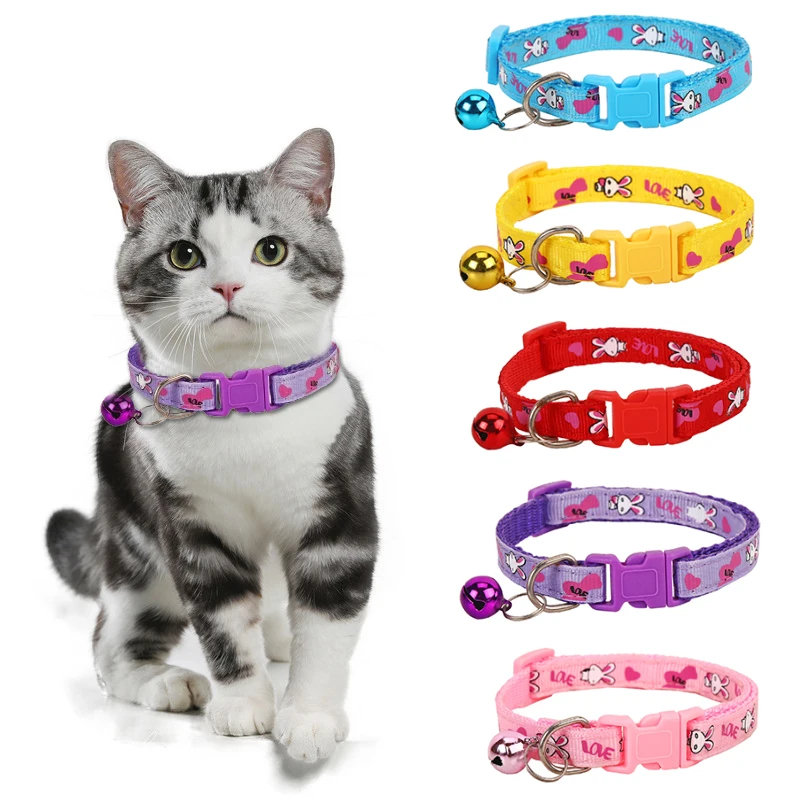 

Colorful Cartoon Lollipop Pattern Cat Collar with Bells Polyester Four Colors Adjustable Kitten Safety Buckle Dog Cats Necklace