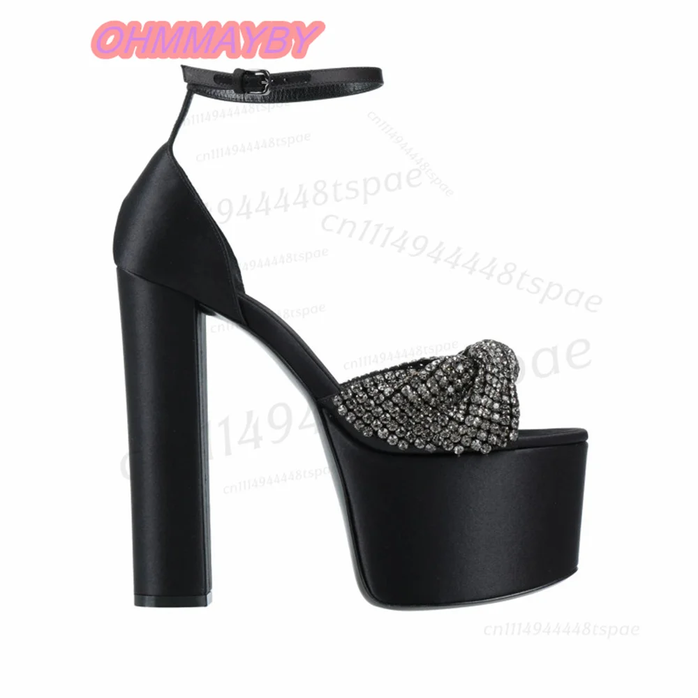 Lilac Rhinestone Platform Sandals for Women Open Toe Chunky High Heels Ankle Strap Buckle Sparkly Evening Party Prom Dress Shoes
