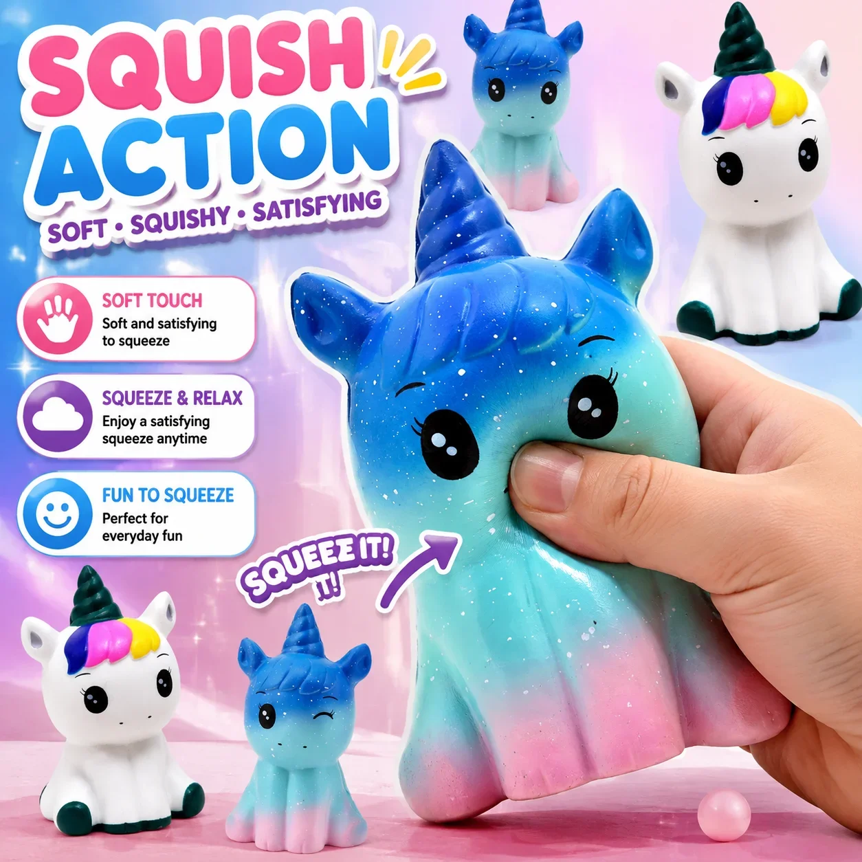 Cute Squishy Unicorn Slow Rising Scented PU Bread Soft Silicone Animal Doll Stress Relief Toy Kid Xmas Gift