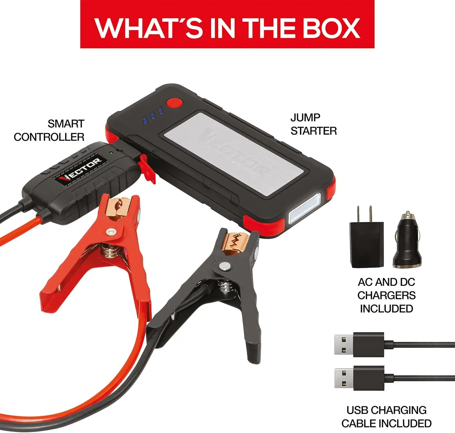 SS16LV 1600A Lithium Jump Starter، USB-A/C، 3.1A، مدخل/خارج الطاقة، ضوء LED، مشابك شديدة التحمل #3