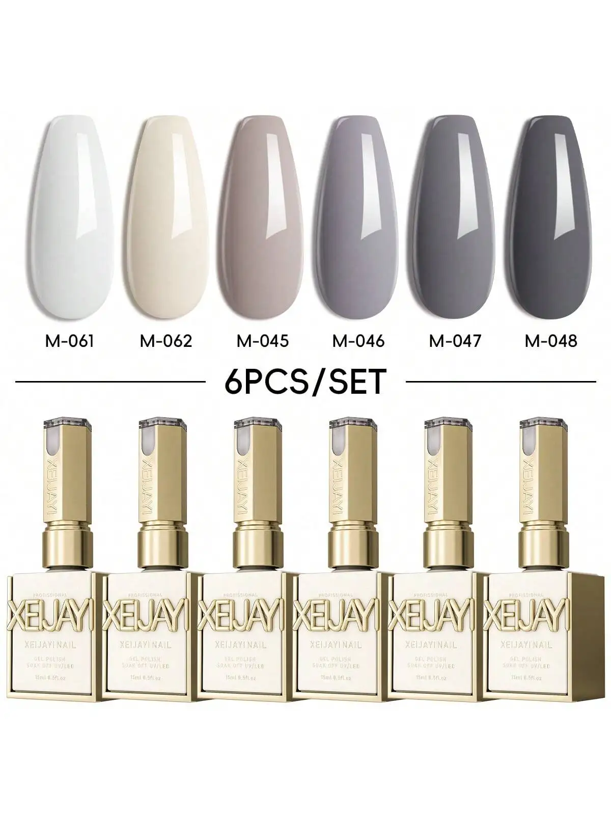 

2025 New 6-Color Gray & Nude Nail Gel Set - Brightening UV/LED Gel Polish Kit for Nail Salons
