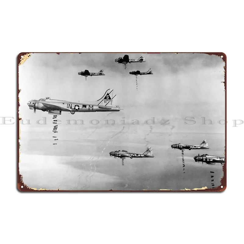 Us Air Force Planes Dropping Bombs Over Germany 1945 Metal Plaque Rusty Classic Cinema Designing Iron Tin Sign Poster