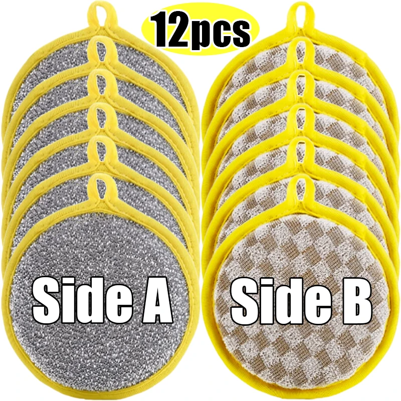 12/1pcs Double-side Dishwashing Sponge Reusable Strong Absorbent Scouring Pad Pan Pot Dish Washing Sponges Kitchen Cleaning Tool