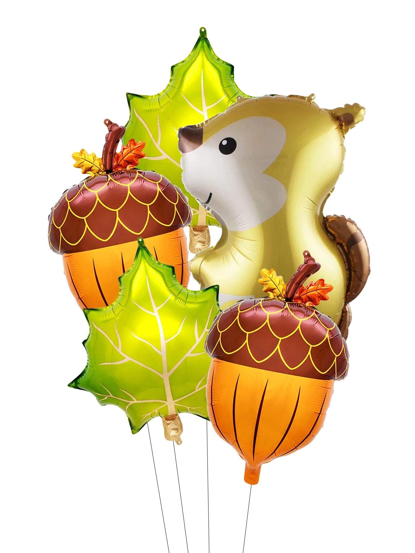 5pcs Squirrel Foil Balloons Set Pine Cone Balloons Autumn Maple Leaf Balloon Harvest Festival Decor Thanksgiving Day Decorations