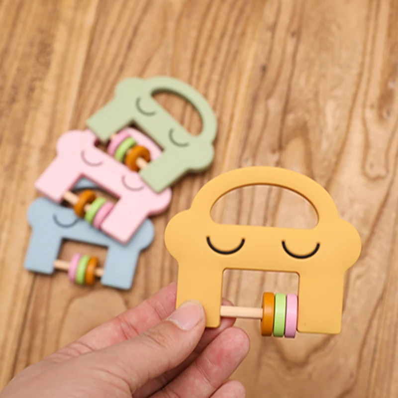 1pcs Toys Baby Rattles Newborn Baby Rattles Teether Toy Teeth Biting Babies Toddler Bed Bell Silicone Handbell Jingle Cartoon