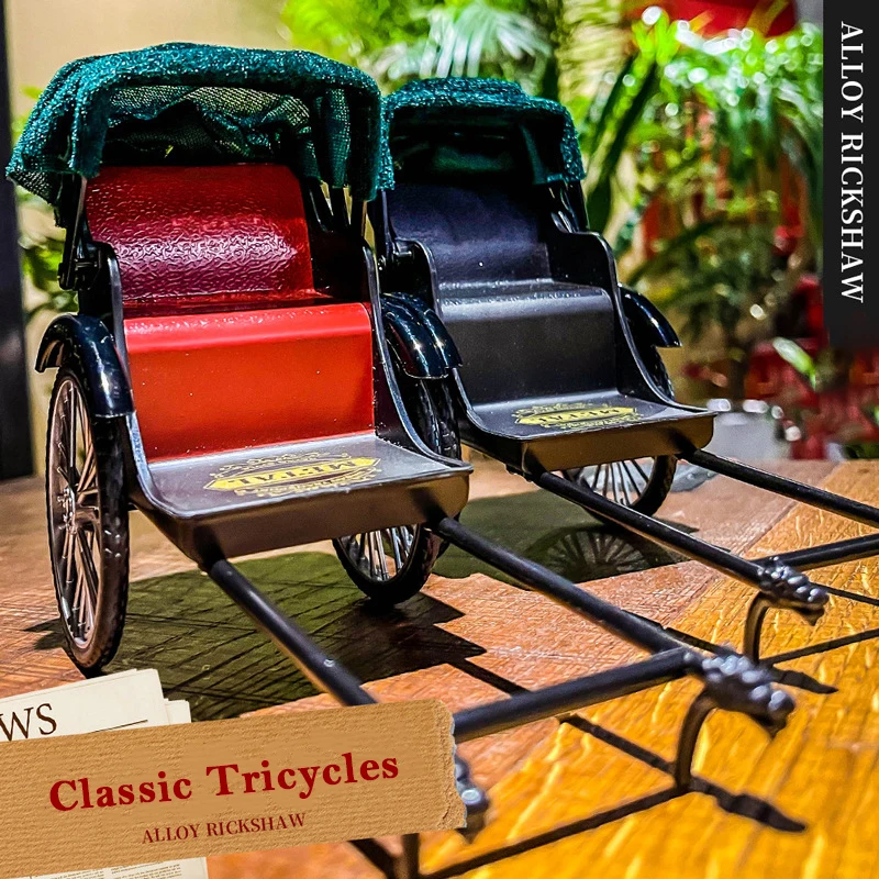 Funny Retro Old Car 1:12 Mini Model Alloy Classic Tricycles Rickshaw Handcart Simulation Adult Collection Gifts Toy For Children