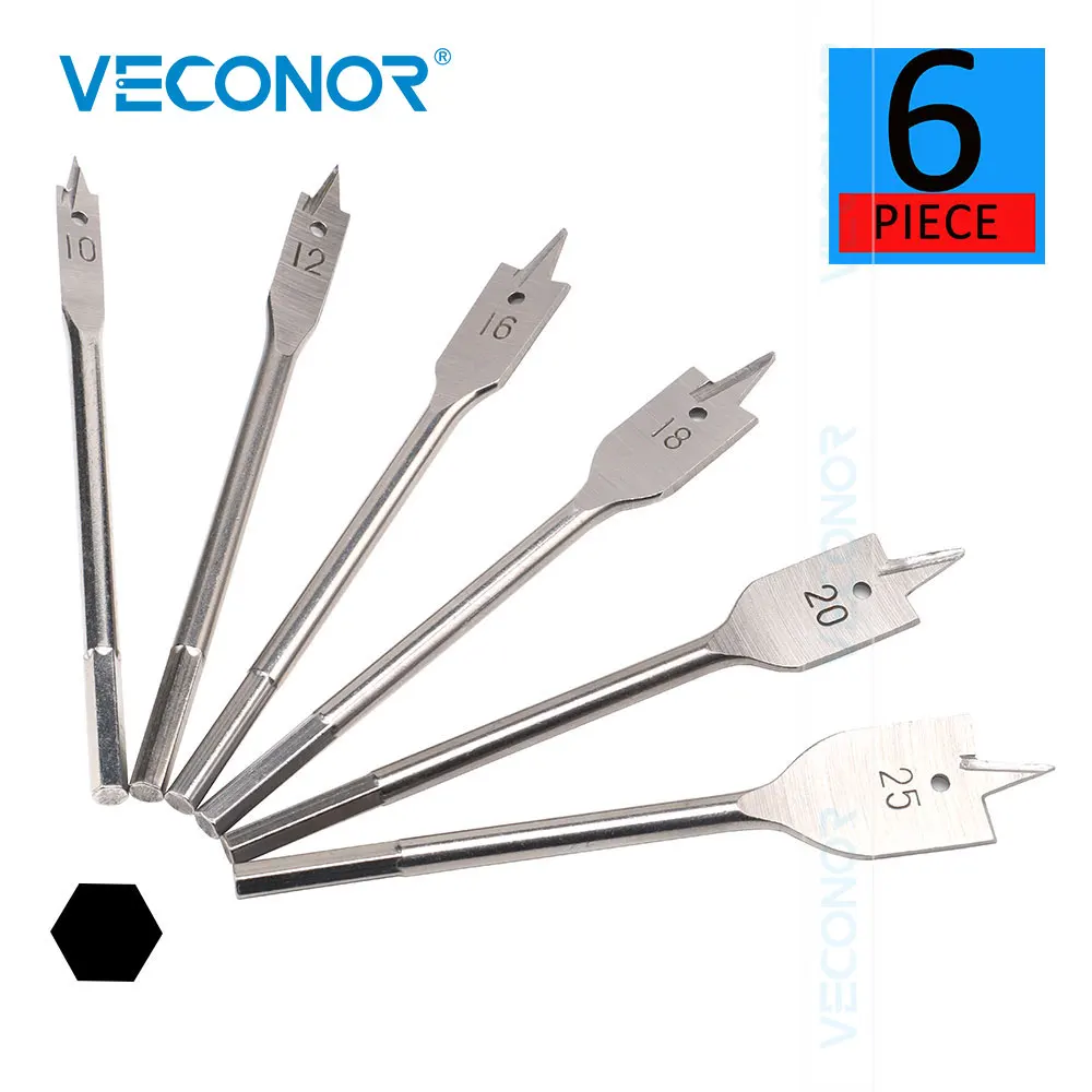 6Pcs Drill Bit Set Spade Bits 1/4