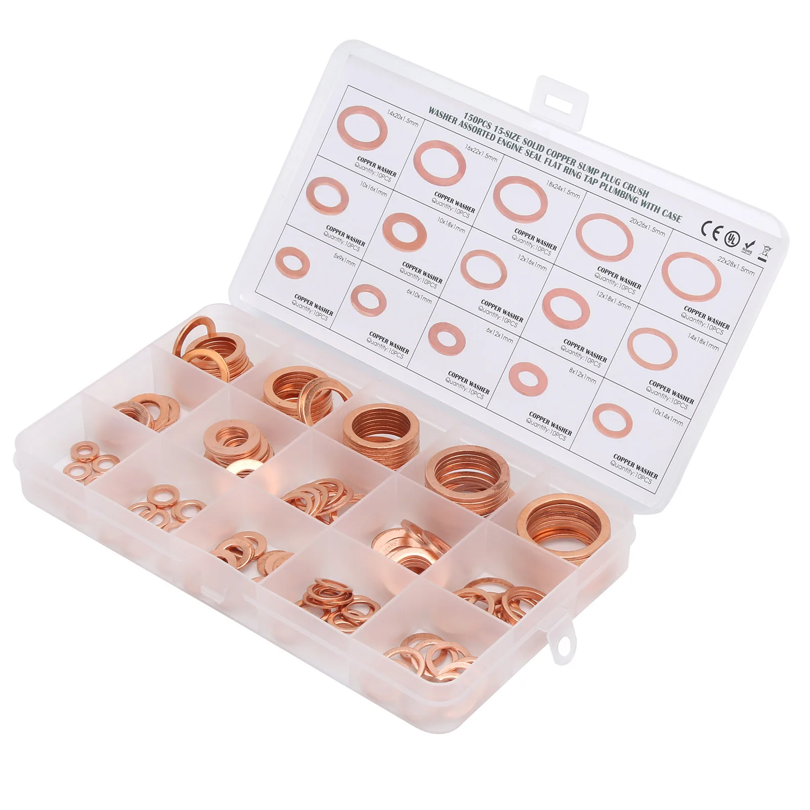 150pcs/Set Flat Sealing Ring Red Copper Gasket O Ring Gasket Sealing Ring Washer