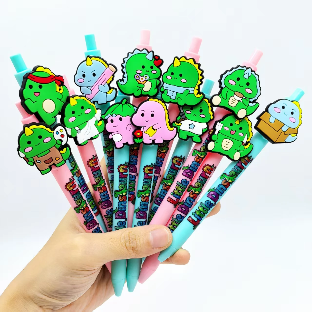 6pcs/10pcs/14pcs/18pcs Cute little dinosaur ballpoint pens, dinosaur-shaped press writing signature pens, office stationery