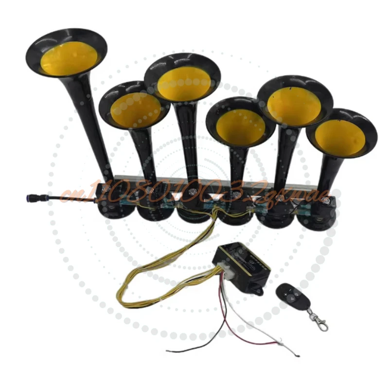 12/24V Car Music Six-Tube Modified Horn, Universal Electric Control Horn for Trucks, Ultra-Loud Whistle, Electric Horn