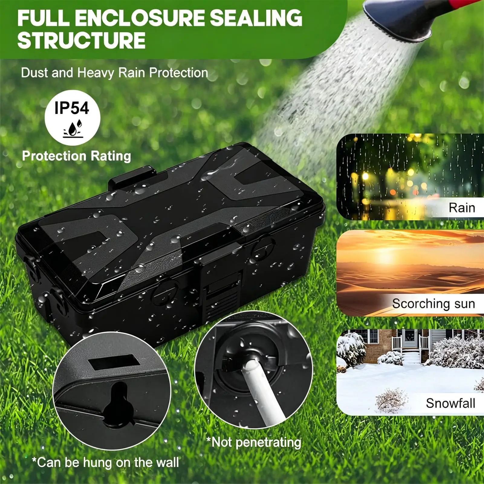 Outdoor Waterproof Electrical Junction Box IP54 Weatherproof Extension Cord Storage Box for Outdoor String Lights 6 Cable Ports