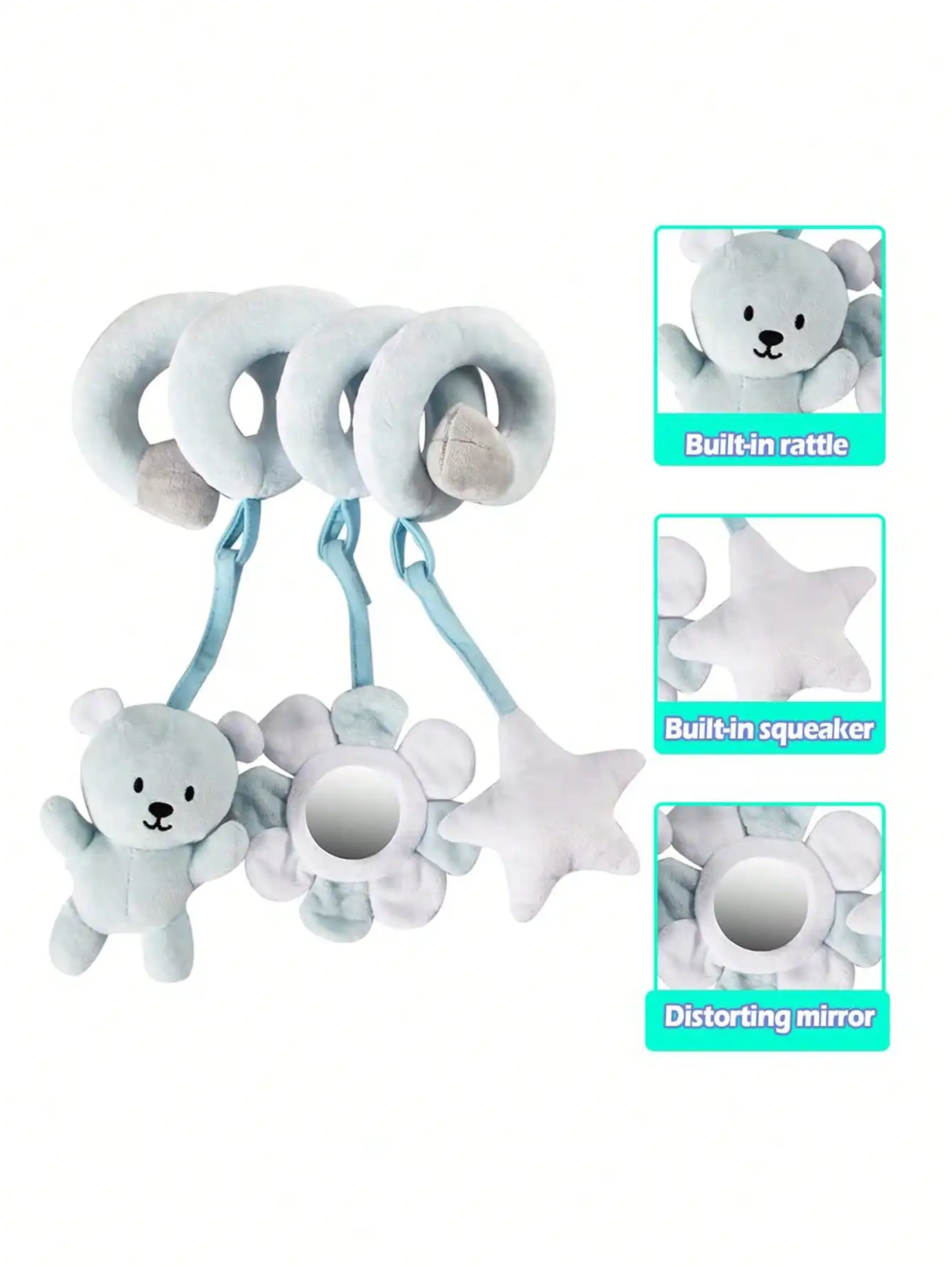 قلادة أطفال من القطيفة قابلة للفصل، لعبة تعليق مقعد السيارة، عربة أطفال لطيفة على طراز Ins، سيارة حلزونية، ملفوفة حول السرير