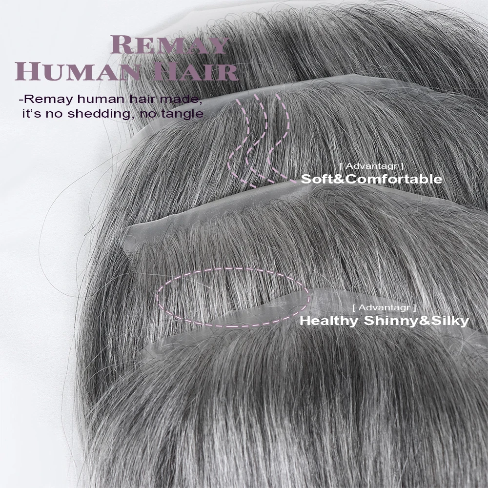 Natural Forehead Men Toupee Frontal Hairline Patch For Man Human Hair Pieces V Loop 0.06mm Thin Skin PU Grey Black Men's Hair Prosthesis