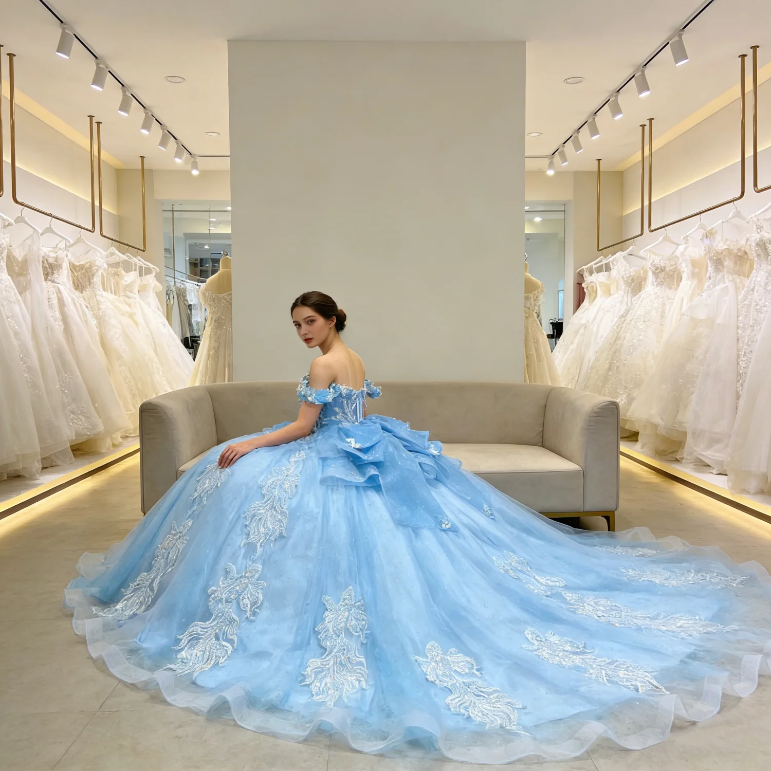 

Real Picture Sky Blue Princess Girl Quinceanera Dresses Beads Applique Bow Puffy Skirt Women Prom Birthday Party 2026 Customized
