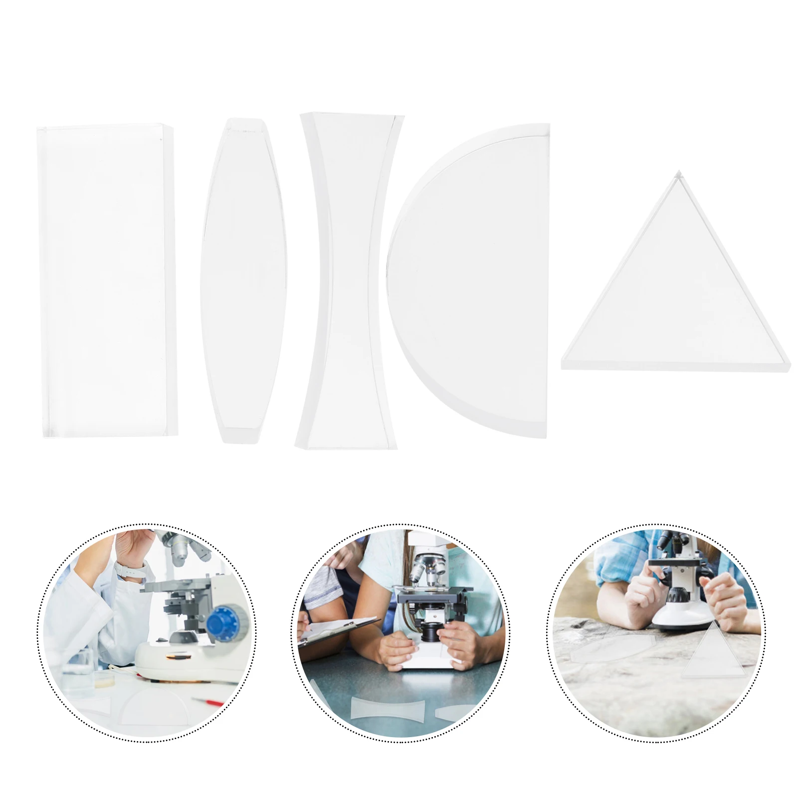 

5 Pcs Lens Set Optical Prism Convex Concave Mirror Physical Experiment Lenses for Physics Teaching and Optics