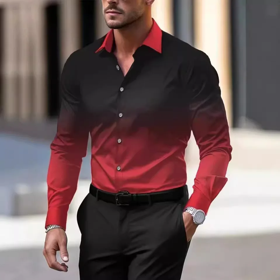 

Мужской повседневный осенний топ Long Sve с цифровым принтом, модный свободный крой и отложным воротником из Thiened Fabric