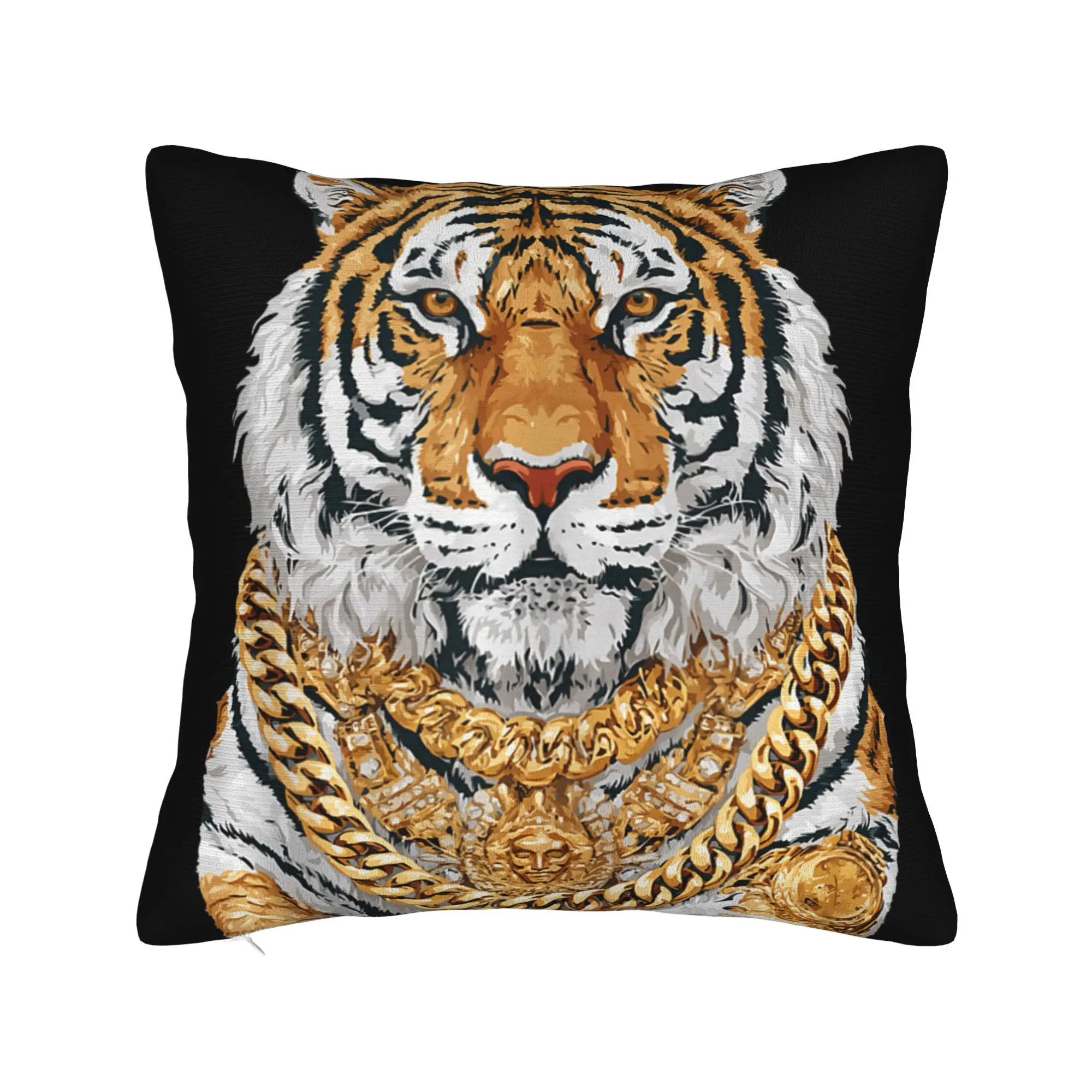 Pillow Case Glam Tiger Portrait Glamorous Feline Animal Soft  Pillow Cover For Living Room Bed Chair Fashion Pillowcases